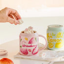 Cute pink strawberry fruit shape ceramic mug kitchen cup with lid by Decorbites