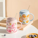 Cute pink strawberry fruit shape ceramic mug kitchen cup with lid by Decorbites