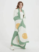 GobekUsa Cute Poached Egg Blanket Throw - Kawaii Fried Egg Pattern Cozy Knit Blanket for Living Room and Bedroom