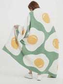 GobekUsa Cute Poached Egg Blanket Throw - Kawaii Fried Egg Pattern Cozy Knit Blanket for Living Room and Bedroom