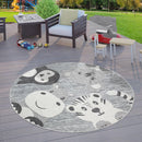 Round Kids Rug Lilo Cute Zoo Animals - Grey