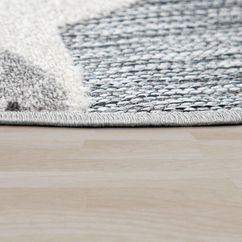 Round Kids Rug Lilo Cute Zoo Animals - Grey