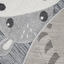 Round Kids Rug Lilo Cute Zoo Animals - Grey
