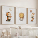 Woodland Jungle Set of 3 Prints. Lion, Giraffe, Tiger Art by Wall Art Set