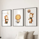 Woodland Jungle Set of 3 Prints. Lion, Giraffe, Tiger Art by Wall Art Set