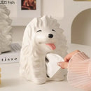GobekUsa Cartoon Puppy Tissue Box: Cute Animals Ceramic Desk Decoration & Paper Towel Case