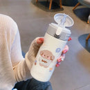Cute white & pink stainless steel straw cup vacuum flask kitchen water bottle by Decorbites