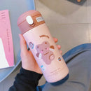 Cute white & pink stainless steel straw cup vacuum flask kitchen water bottle by Decorbites