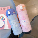 Cute white & pink stainless steel straw cup vacuum flask kitchen water bottle by Decorbites