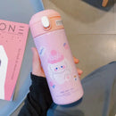 Cute white & pink stainless steel straw cup vacuum flask kitchen water bottle by Decorbites