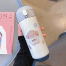 Cute white & pink stainless steel straw cup vacuum flask kitchen water bottle by Decorbites