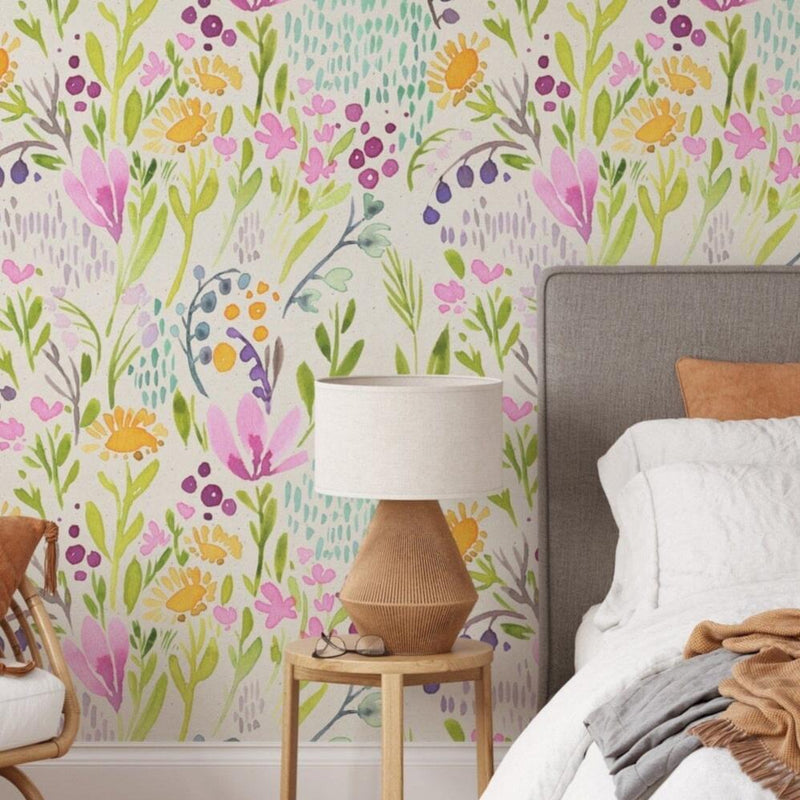 Hand Painted Colorful Flowers Wallpaper