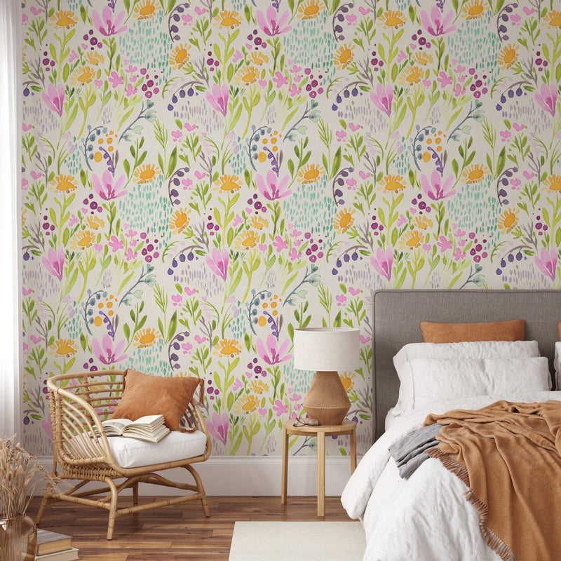 Hand Painted Colorful Flowers Wallpaper