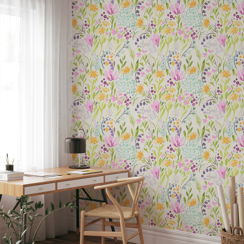 Hand Painted Colorful Flowers Wallpaper