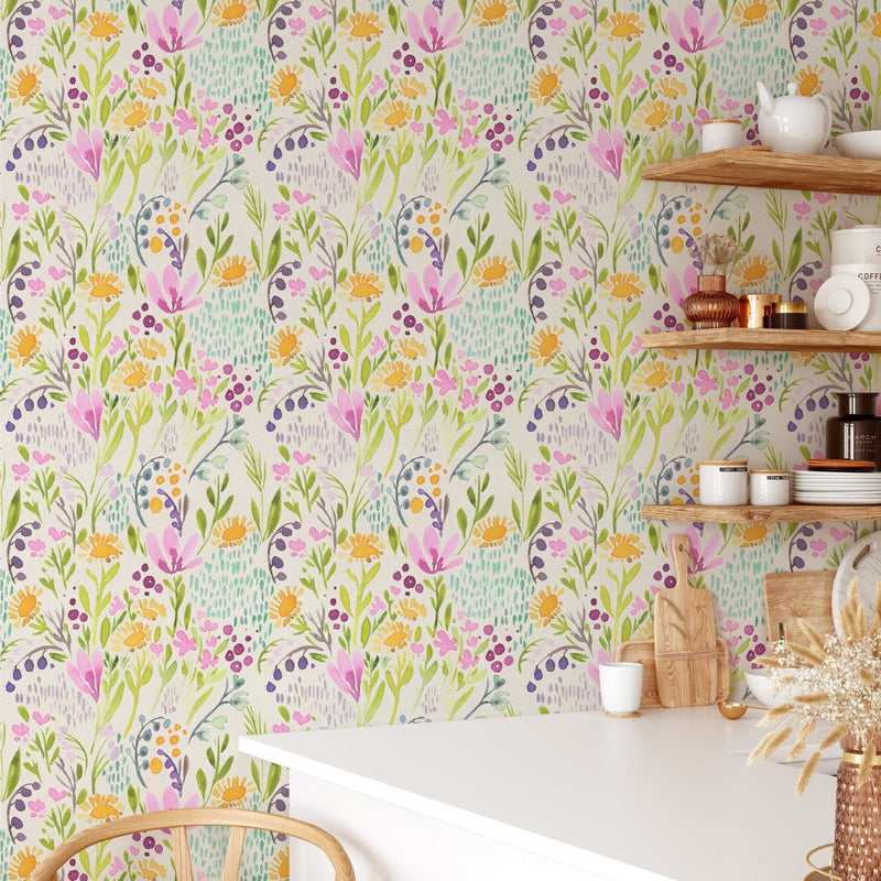 Hand Painted Colorful Flowers Wallpaper