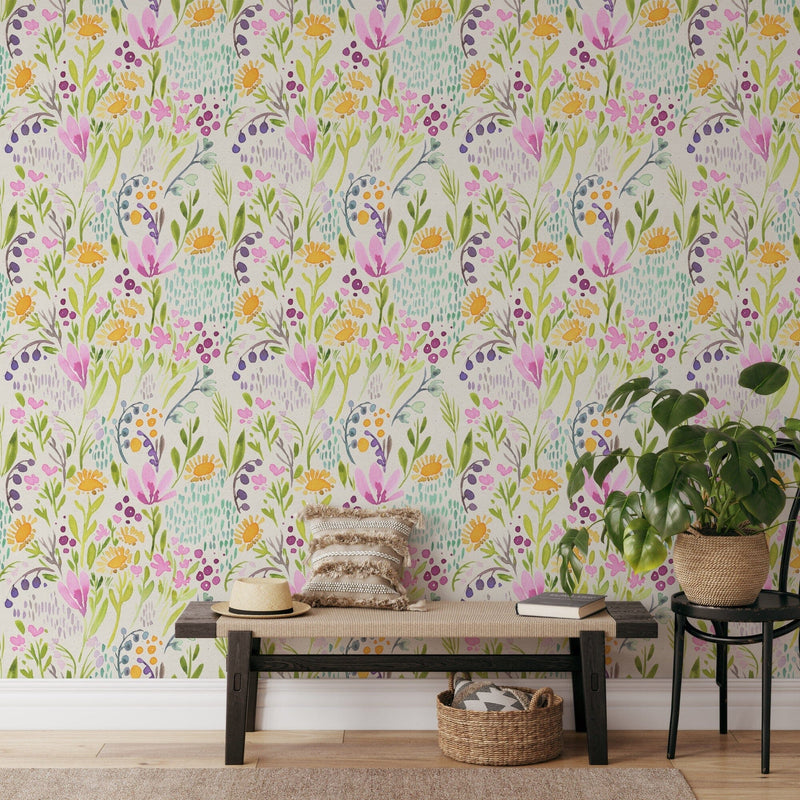 Hand Painted Colorful Flowers Wallpaper