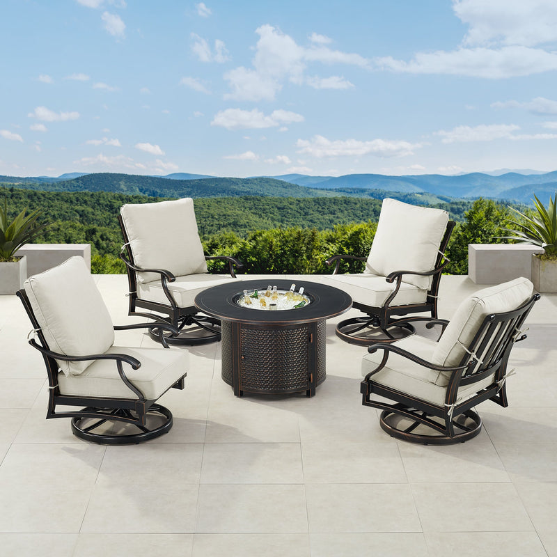 Black Aluminum Fire Table Set with Four Club Chairs