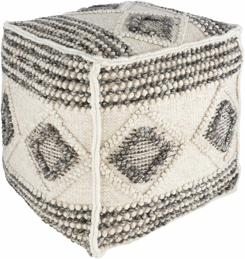 Cowanesque Beige Diamond-Patterned Square Pouf