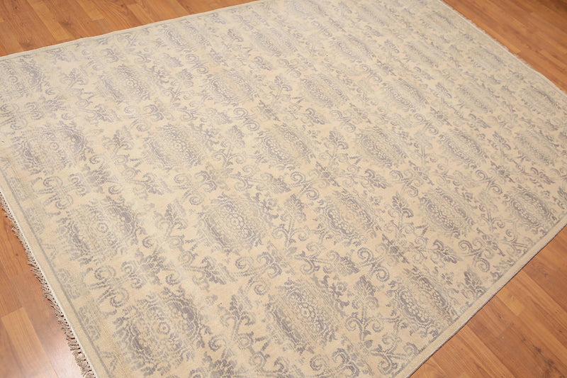 6' x 9' Hand Knotted Damask Design 100% Wool Area rug Beige