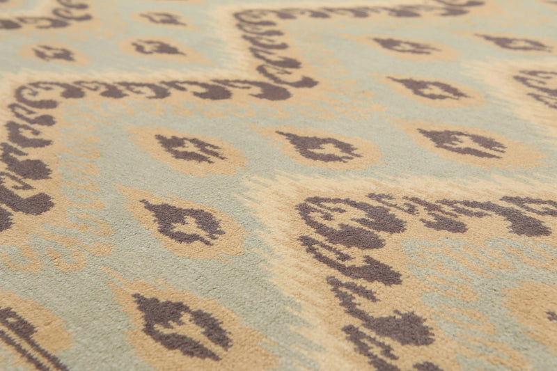 6' x 9' Designer Ikat Hand Knotted 100% Wool Area Rug Aqua