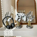 Cyberpunk silver & gold mechanical arm desktop stand gaming decor by Decorbites