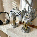 Cyberpunk silver & gold mechanical arm desktop stand gaming decor by Decorbites