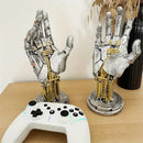 Cyberpunk silver & gold mechanical arm desktop stand gaming decor by Decorbites