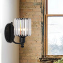 GobekUsa Cylinder Crystal Rectangle Wall Sconce - Contemporary Bedroom Light with Black/Gold Backplate