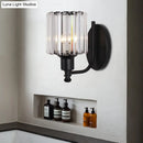 GobekUsa Cylinder Crystal Rectangle Wall Sconce - Contemporary Bedroom Light with Black/Gold Backplate