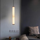 Cylindrical Marble Pendant Light in Black Brass