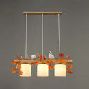 GobekUsa Cylindrical Milk Glass Island Lamp with Bird Deco for Country Style Restaurants