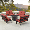 Black Aluminum Fire Table Set with Four Deep Seating Loveseats