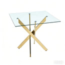 Dining Table With Cross Metal Leg And Tempered Glass, Modern Space Saving Kitchen Table For Living Room Legs, Square Table by Unique Piece Furniture