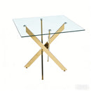 Dining Table With Cross Metal Leg And Tempered Glass, Modern Space Saving Kitchen Table For Living Room Legs, Square Table by HouseOfZazla