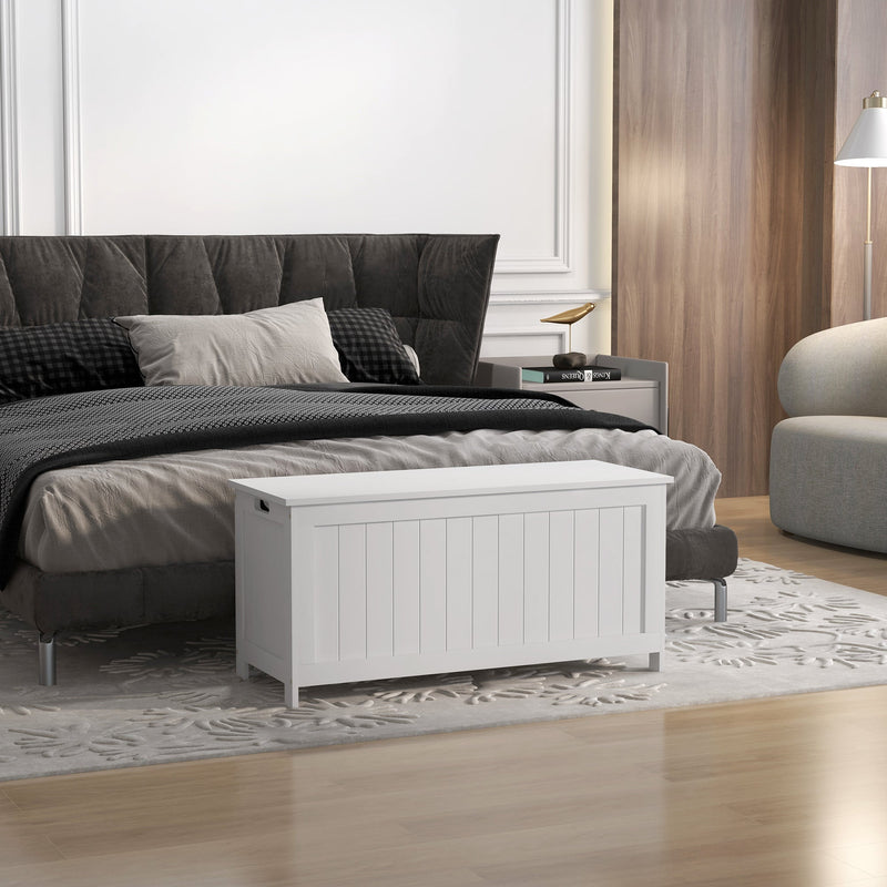 39.4" Storage Chest w/ 2 Safety Hinges, Wooden Box, White