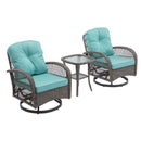 3 Pieces Outdoor Swivel Rocker Patio Chairs, 360 Degree Rocking Patio Conversation Set with Thickened Cushions and Glass Coffee Table for Backyard, Blue