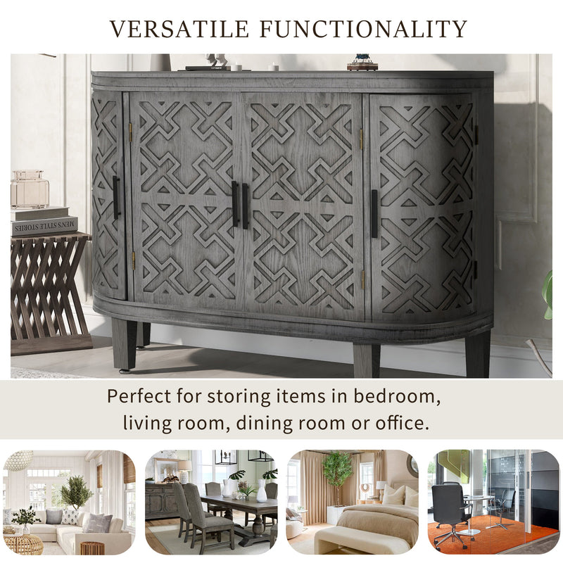 Accent Storage Cabinet Sideboard Wooden Cabinet with Antique Pattern Doors for Hallway, Entryway, Living Room, Bedroom
