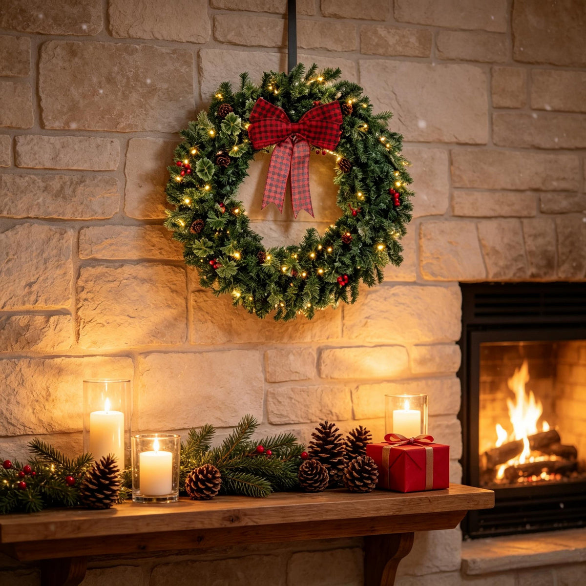 36 Inch Prelit Crestwood Spruce Christmas Wreath with Bow, photo 3 of 9
