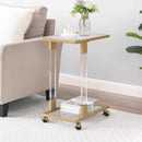 Glass Top C Shape Square Table With Metal Base For Living Room by Unique Piece Furniture