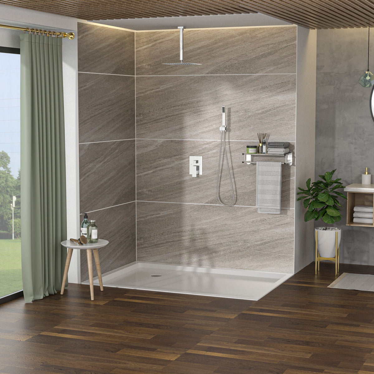 Modern Dual Shower Head System With 16" Ceiling Mount Finish, Stainless Steel And Brass, photo 25 of 28