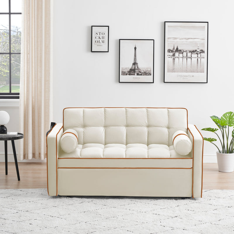 Sleeper Sofa Couch w/Pull Out Bed, 55" Modern Velvet Convertible Sleeper Sofa Bed, Small Love seat Sofa Bed w/Pillows & Side Pockets for Small Space, Living Room, Apartment,Beige