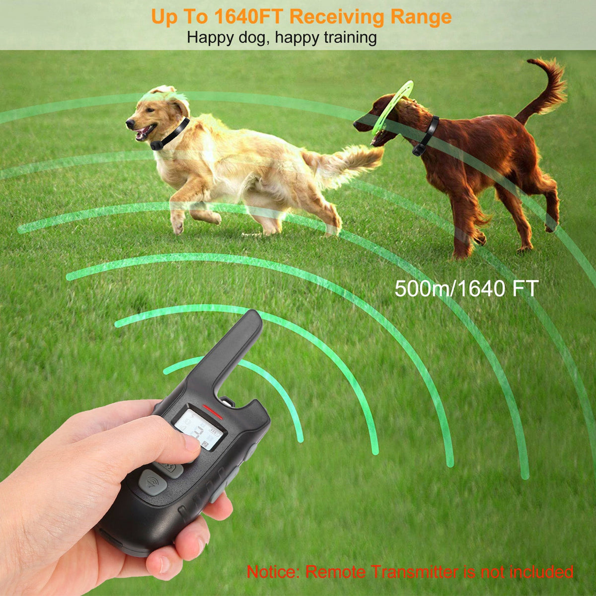 Dog Bark Collar IP67 Waterproof Rechargeable Dog Training Receiver Shock Collar Receiver with Beep Vibration Shock 9 Levels 1640ft Remote Range, photo 3 of 8