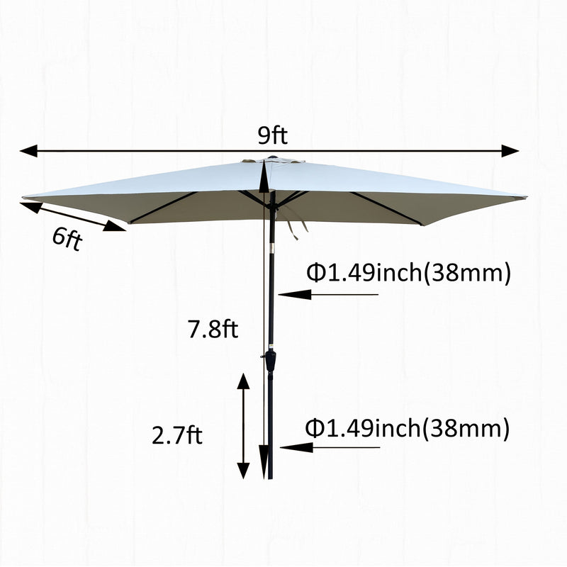 6 x 9ft Patio Umbrella Outdoor Waterproof Umbrella with Crank and Push Button Tilt without flap for Garden Backyard Pool Swimming Pool Market