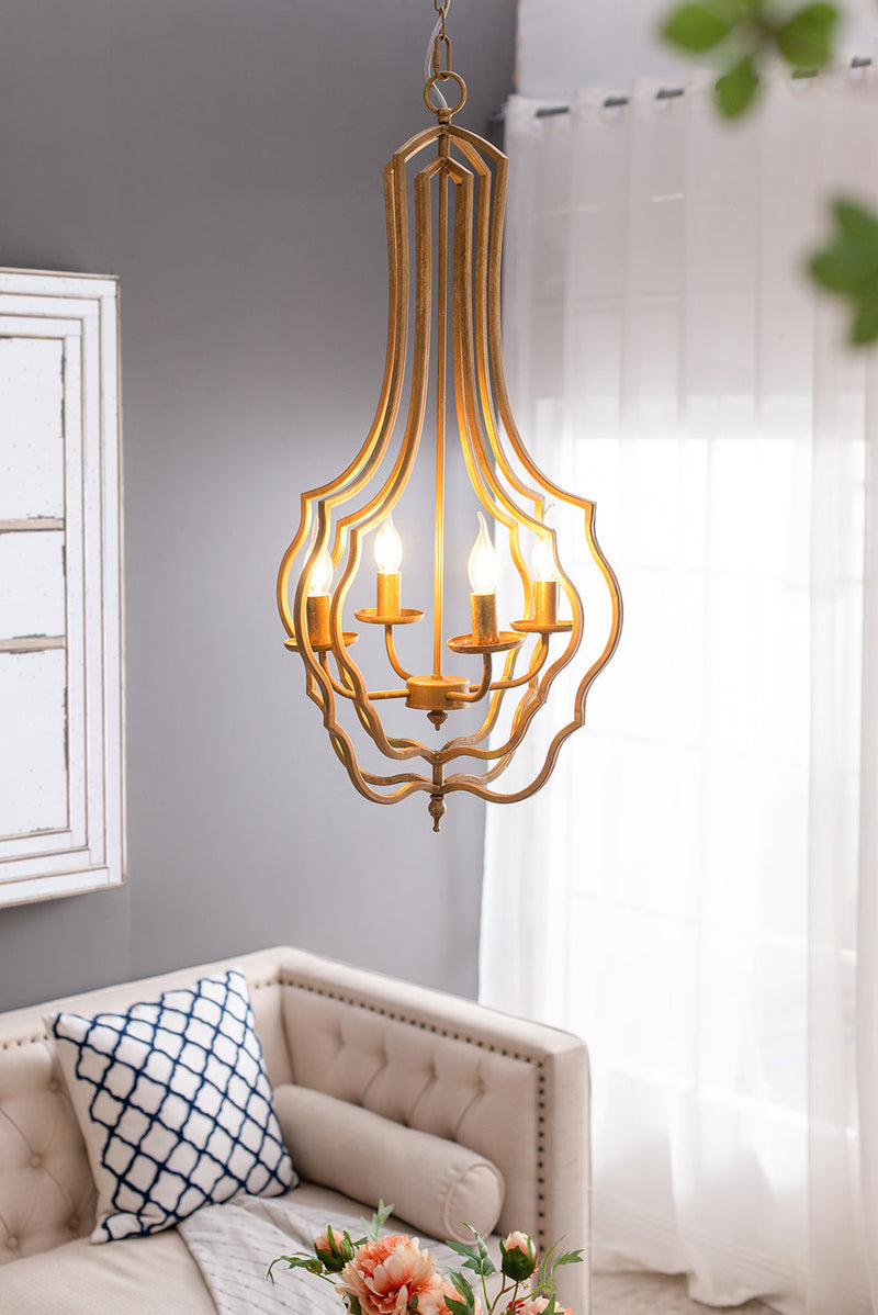 4 - Light Metal Chandelier, Hanging Light Fixture with Adjustable Chain for Kitchen Dining Room Foyer Entryway, Bulb Not Included