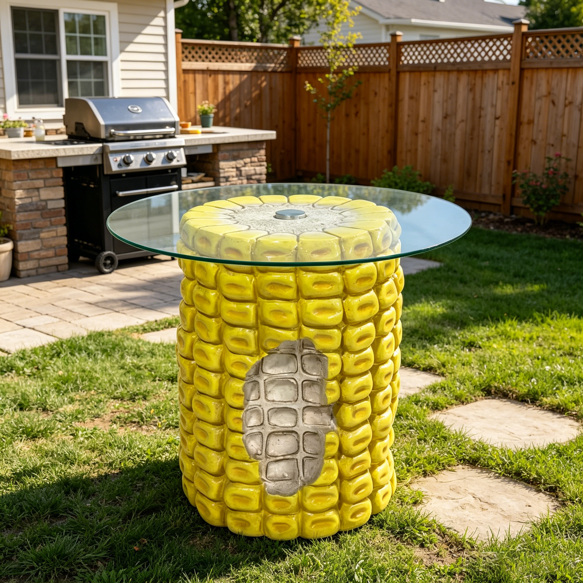 Corn Cob Side Table, 17.32-Inch High with Glass Top, Yellow, photo 9 of 10