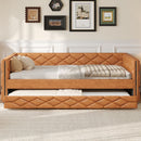 Upholstered Full Long Daybed With Trundle And LED Armrests - Brown by HouseOfZazla
