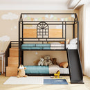 Metal Bunk Bed, Metal Housebed With Slide And Storage Stair by HouseOfZazla