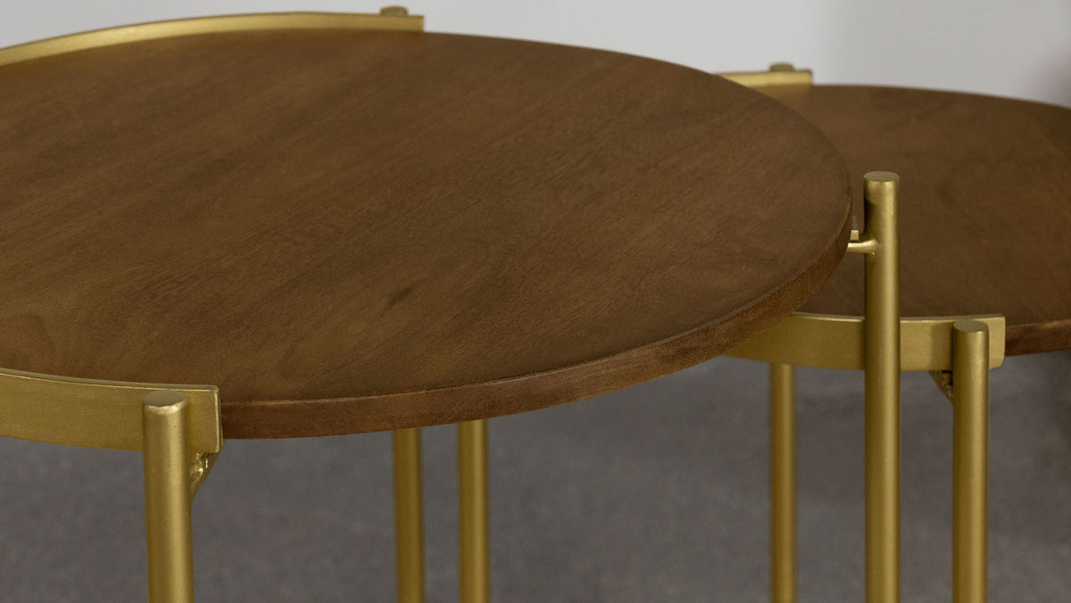 Malka 2-piece Round Wood Nesting Table Dark Brown and Gold, photo 7 of 7