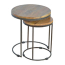 Round Stool Table With Iron Base (Set of 2) - Brown / Black by Unique Piece Furniture