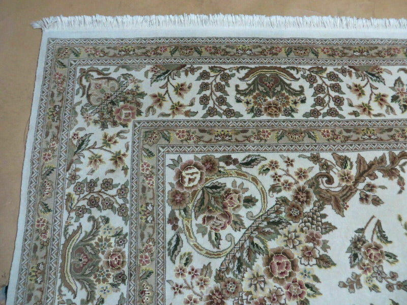 8' X 10' Handmade Chinese Floral Oriental Wool Silk Accent Rug Ivory Organic